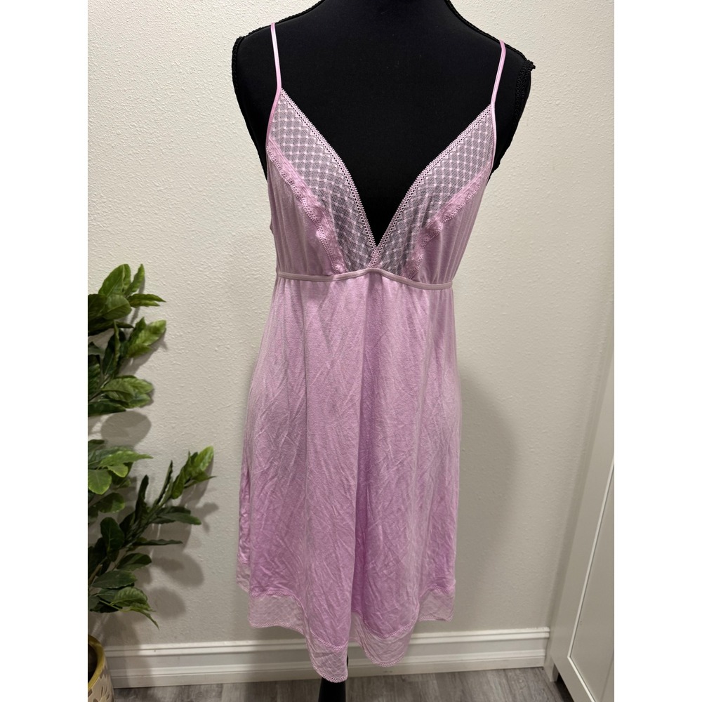 Victorias Secret Purple Lace Trim Open Back Chemise Nightgown Large